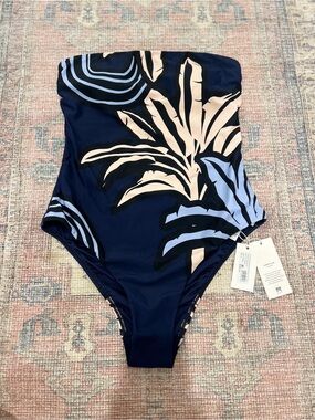 Milly | NWT $365 Palm Tree Providence Strapless One Piece Swimsuit Small